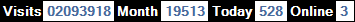 總訪客數：2093918、本月訪客數：19513、今日訪客：528、線上人數：3