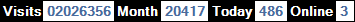 總訪客數：2026356、本月訪客數：20417、今日訪客：486、線上人數：3