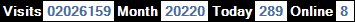 總訪客數：2026159、本月訪客數：20220、今日訪客：289、線上人數：8
