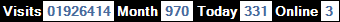 總訪客數：1926414、本月訪客數：970、今日訪客：331、線上人數：3